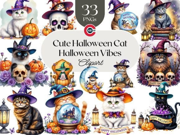 Download Cute Halloween Cat Clipart Bundle - Premium Resources