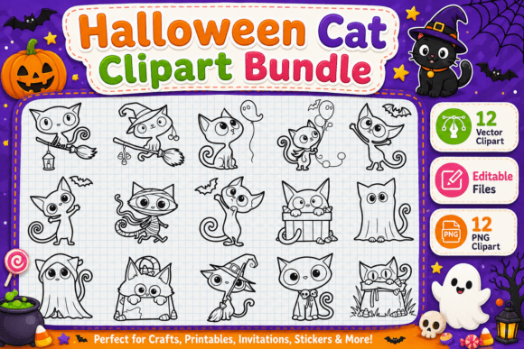 Download Halloween Cat Clipart Bundle - Halloween cat clipart Collection